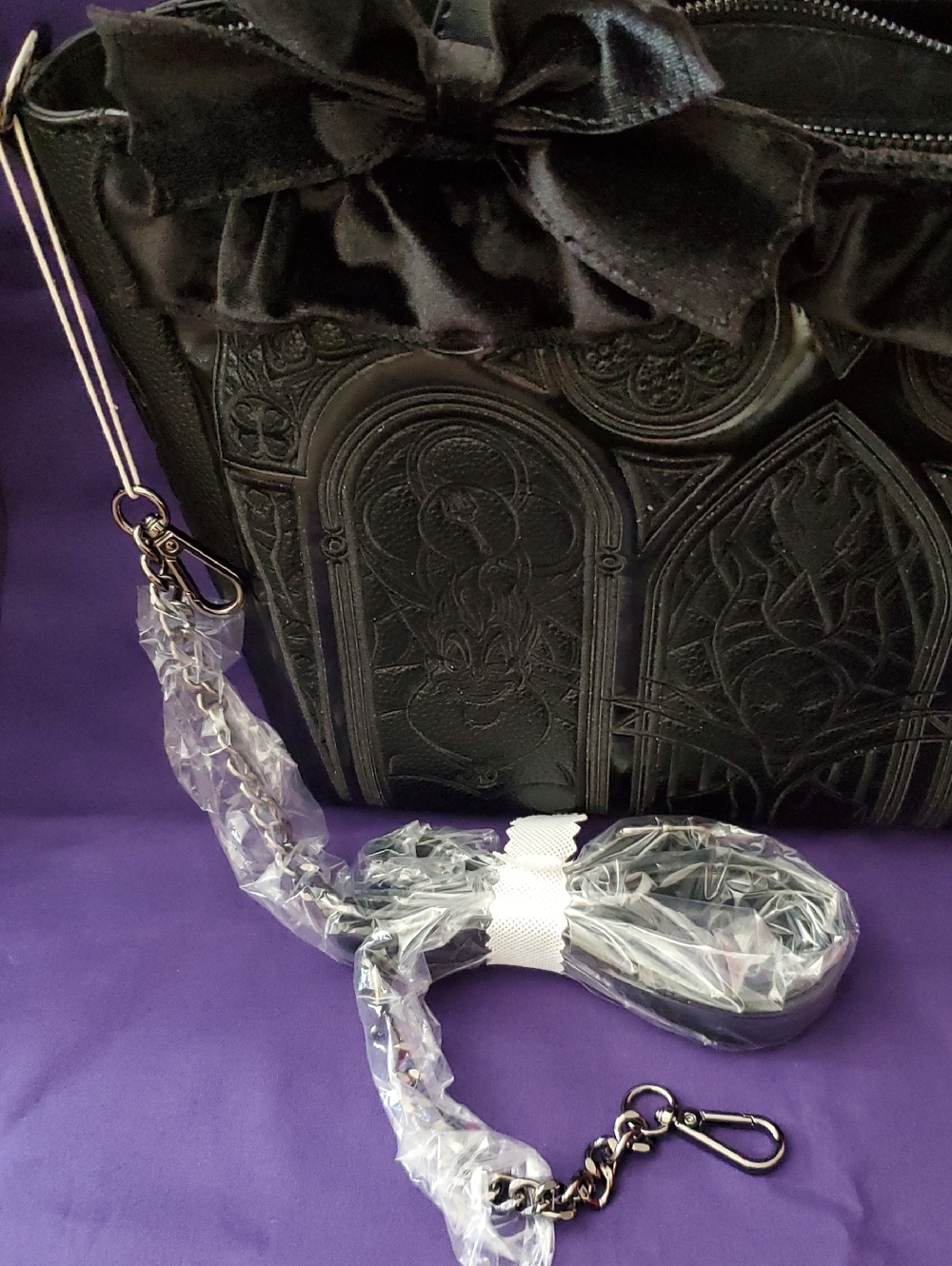 Loungefly Disney Black Embossed Gothic Tote with Velvet Trim (Hot Topic) - Picture 15 of 16